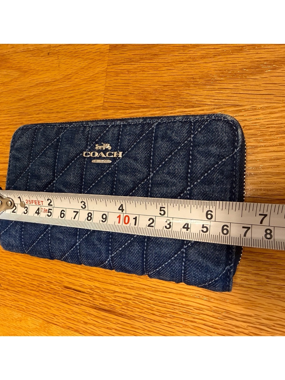 Coach Quilted Denim Zip-Around Wallet in Dark Blue - Picture 6 of 9